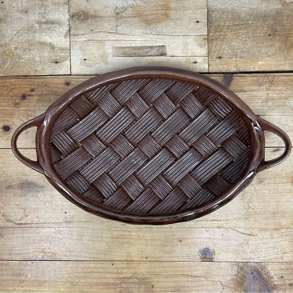 Parmentier Decors Woven Basketweave Ceramic Platter Vintage‎ Studio Pottery